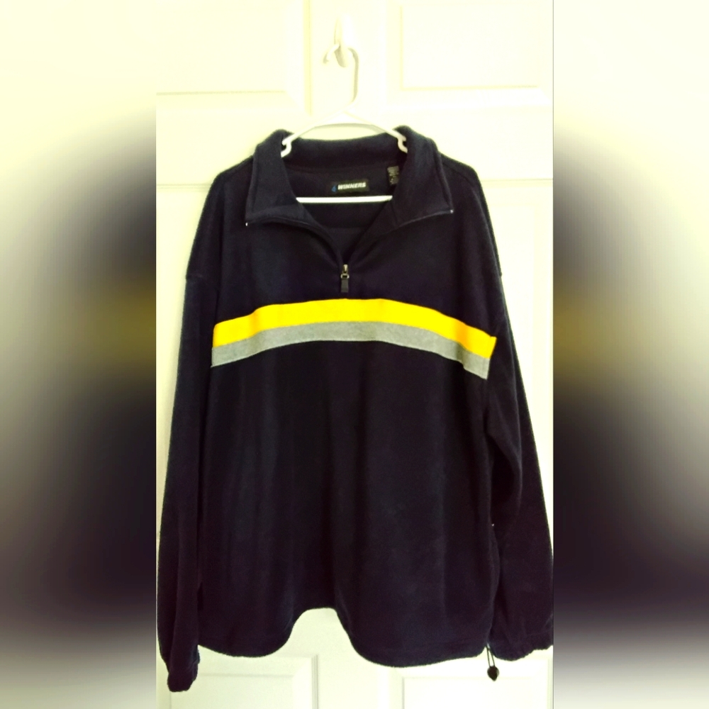 Men's Winners Navy Pullover Fleece Shirt with Yellow and Gray Accents
